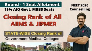 Closing Rank of All AIIMS, JIPMER & Statewise Medical Colleges | #NEET2020 AIQ 15% Quota Counselling