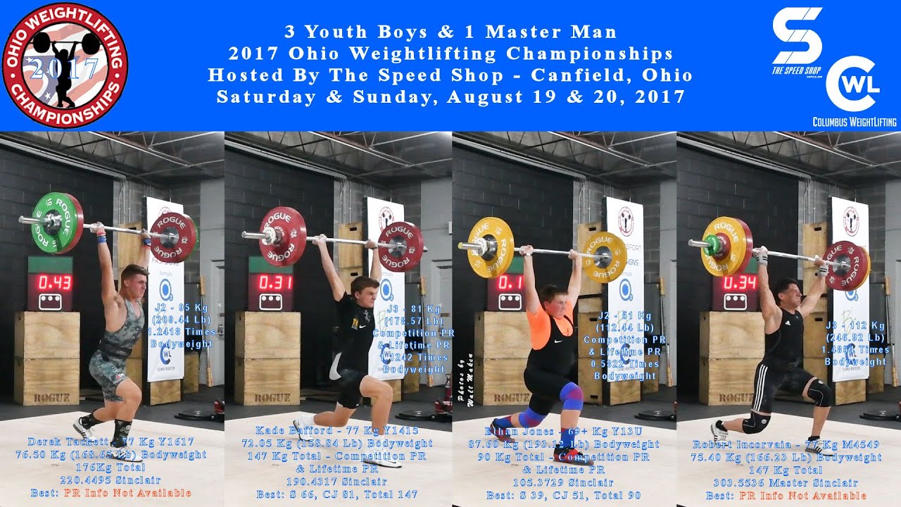 2017 Ohio Championships 3 Youth Boys, 1 Master Man, Lifters, Saturday, August 19, 2017 YouTube