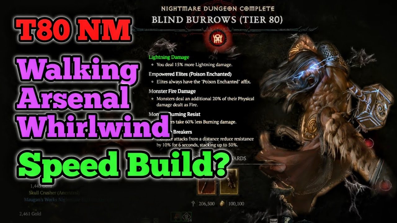 Diablo 4 Barbarian Walking Arsenal Whirlwind Speedfarm Build can do T80??