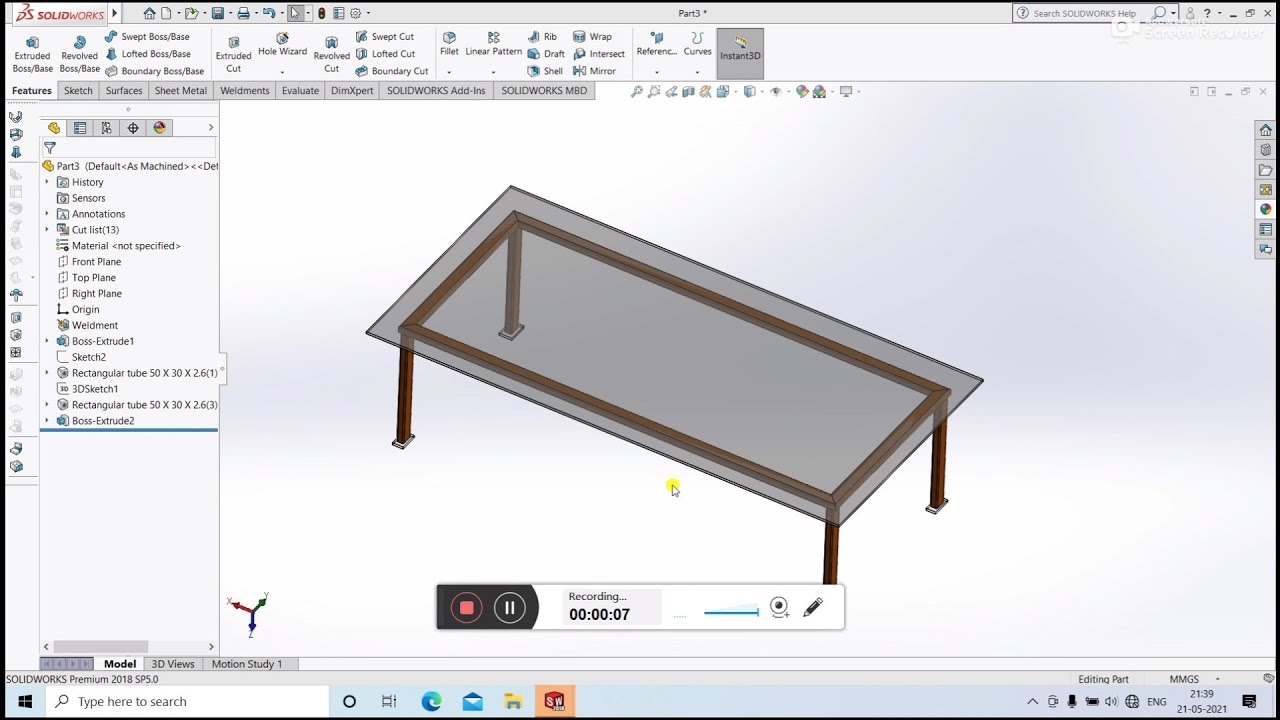 How to make a Table in Solidworks With the help of Weldments Module ...