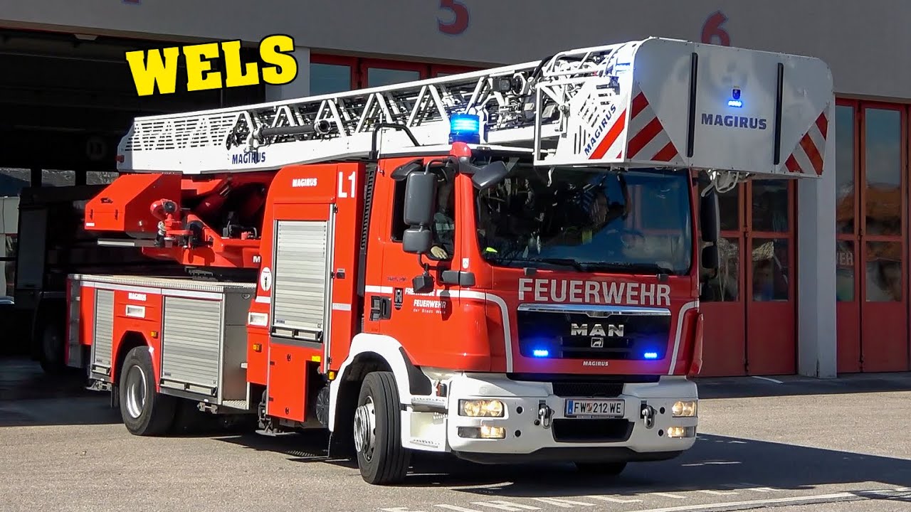 [ALARMIERUNG] - Feuerwehr WELS | Ausrücken RLF 2000 + DLK 23-12 & KLAF + Polizei auf Einsatzfahrt!