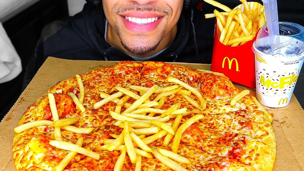 ASMR EATING CHEESE PIZZA MCDONALDS FRIES OREO MCFLURRY ICE CREAM JERRY