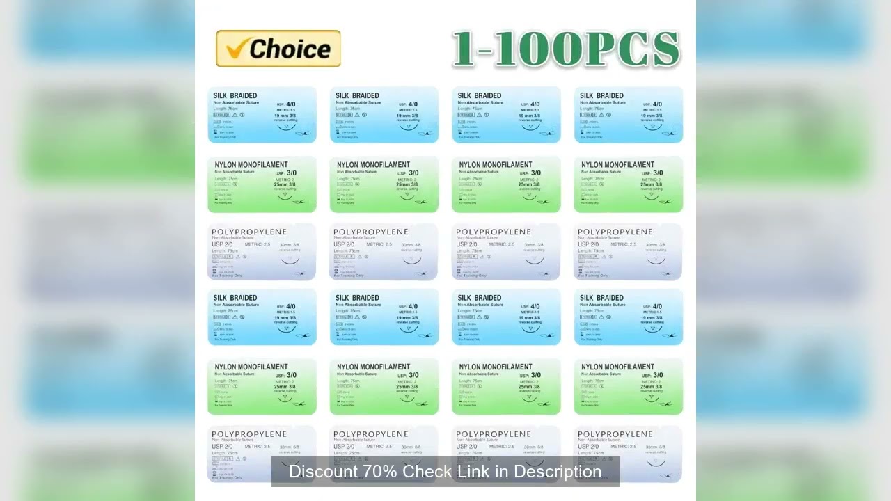 100-1pcs 4/0 Veterinary Practice Suture Kit Nylon Silk Surgical Simulation Suture Non-injured for Me