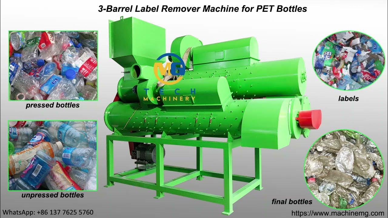 Amazing 3 barrel PET bottle label remover machine removing 99.9 labels