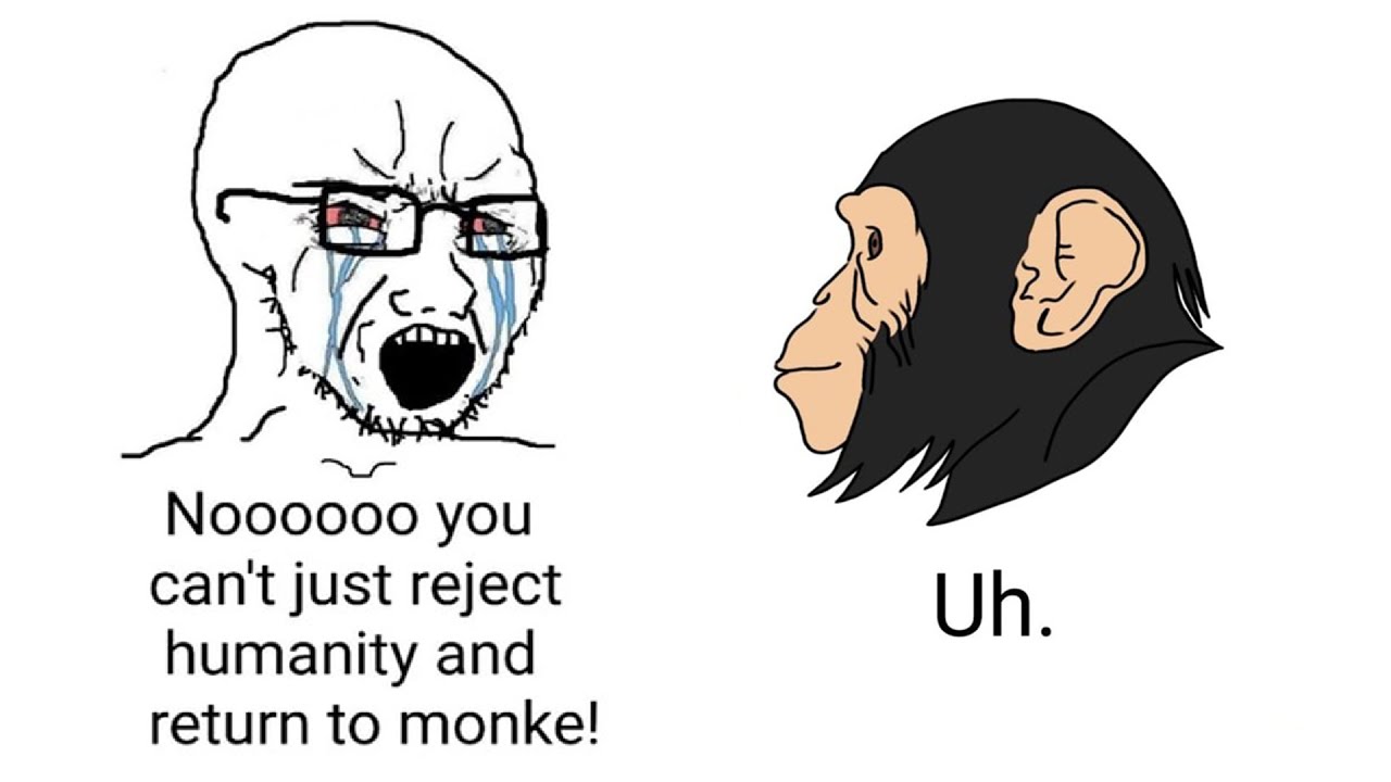 Reject Humanity Return to Monke Evolution Funny Chimp Meme