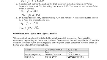 MATH&146 Sections 9.1 and 9.2 - Null and Alternative Hypotheses and Types of Errors