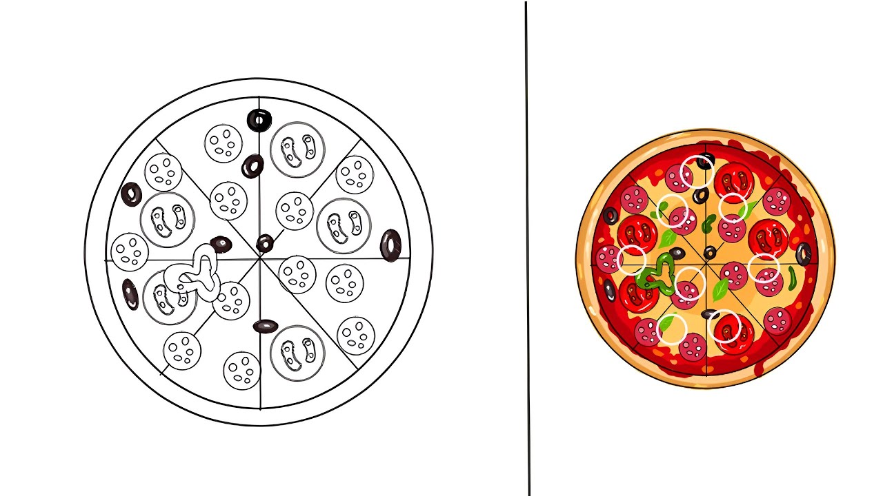 كيفية رسم بيتزا pizza خطوة بخطوة || رسم بنات ||رسم سهل||تعليم الرسم ...