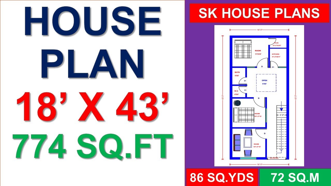 House Plan 18 X 43 774 Sq Ft 86 Sq Yds 72 Sq M Youtube
