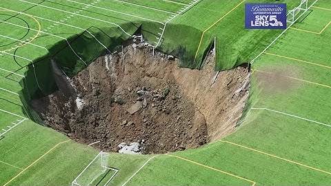 Surveillance video shows moment when 100-foot-wide sinkhole swallows Alton, Illinois soccer field