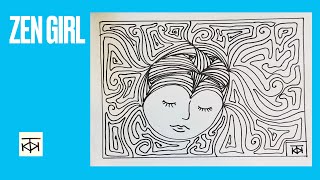 Beautiful Zentangle girl drawing for beginners: Satisfying lines for meditation and relaxation