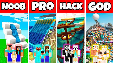 Minecraft: FAMILY WATERPARK BUILD CHALLENGE - NOOB vs PRO vs HACKER vs GOD in Minecraft