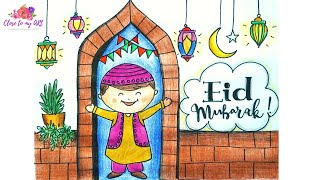How to draw Eid Greetings|Card ideas | Easy step by step drawing for kids and beginners screenshot 4