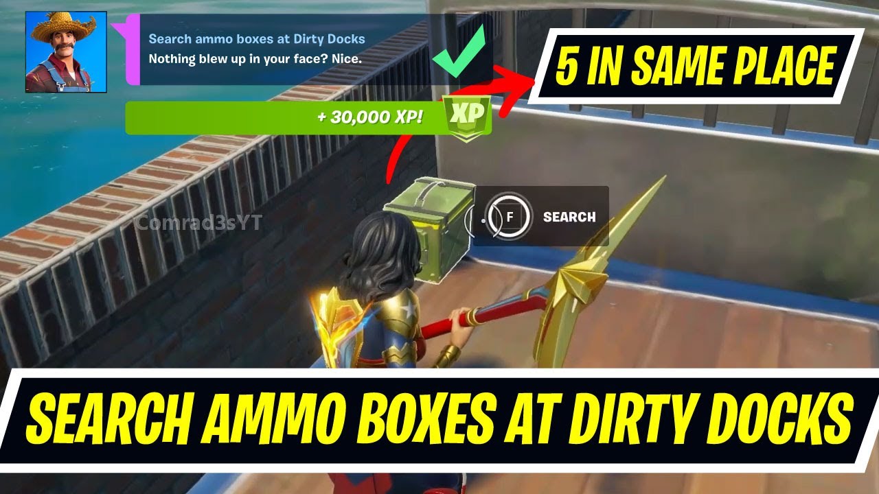 Stage 1 of 2 Search ammo boxes at Dirty Docks Fortnite Locations