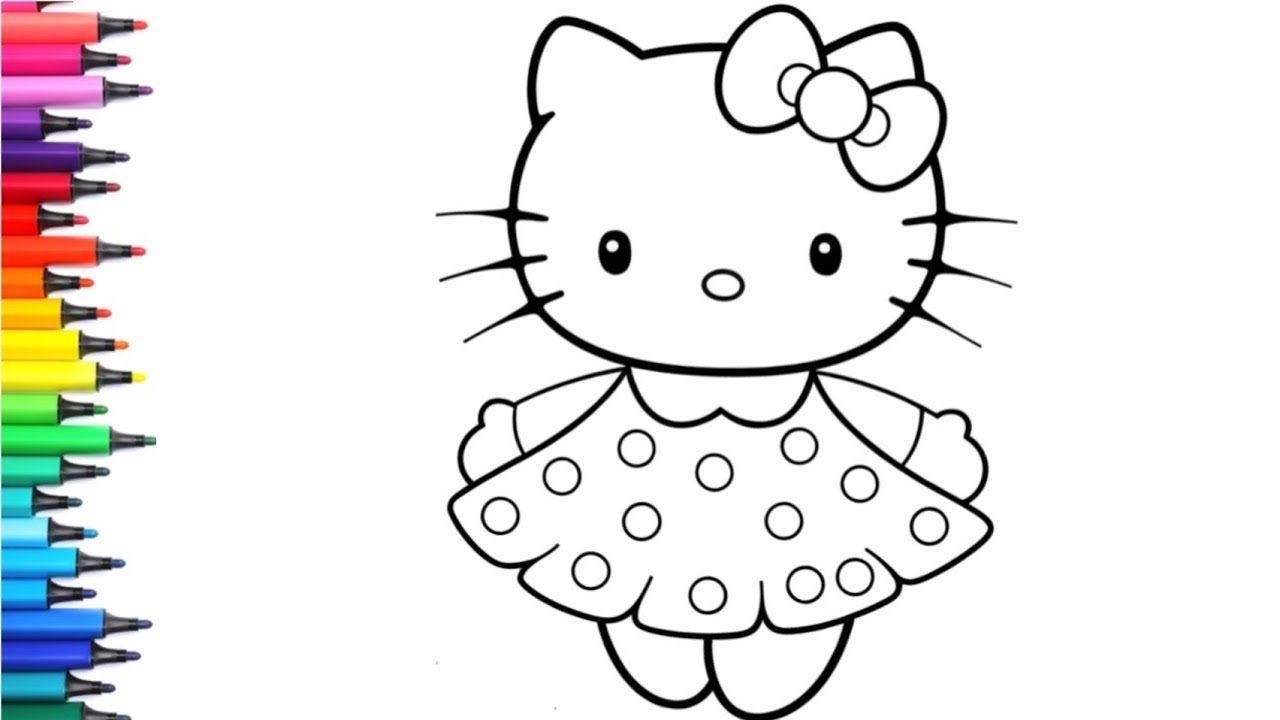 Hello Kitty wearing a Polka Dot Dress Drawing, Painting & Coloring