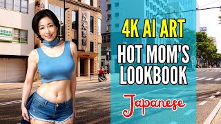 【AI ART】Hot Mom's Japan Super Short Denim  - Ai Lookbook Girl,ai sexy girl,bbw