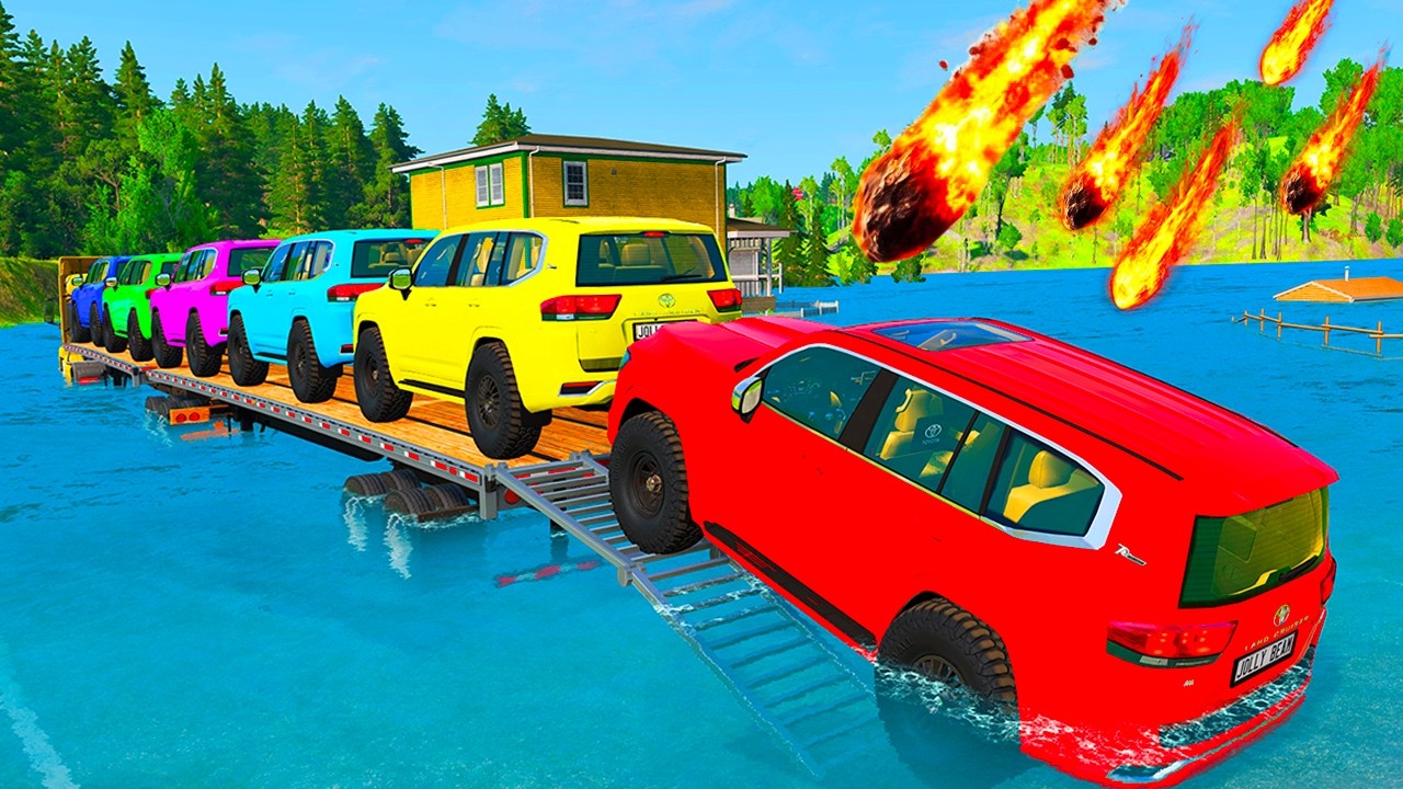 Flatbed Truck Mcqueen | Transportation with Truck - Pothole vs Car #605 - BeamNG.Drive