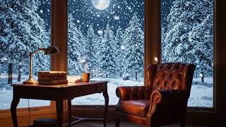 Cozy Cabin Ambience with Gentle Snowfall and Crackling Fireplace ❄️ Relaxing Winter Night