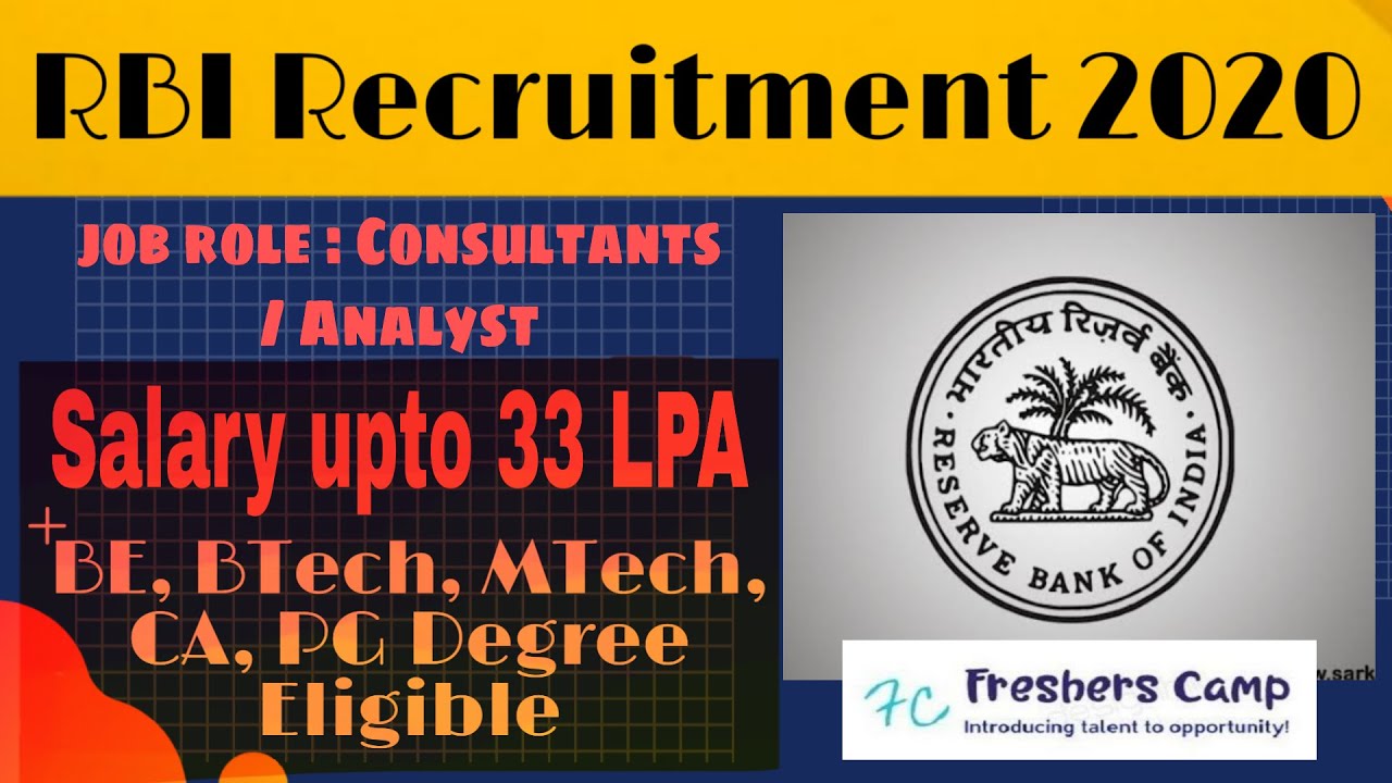 RBI Recruitment 2020 for Consultants/Analyst | 39 Posts | upto 33.60 LPA | Apply Online