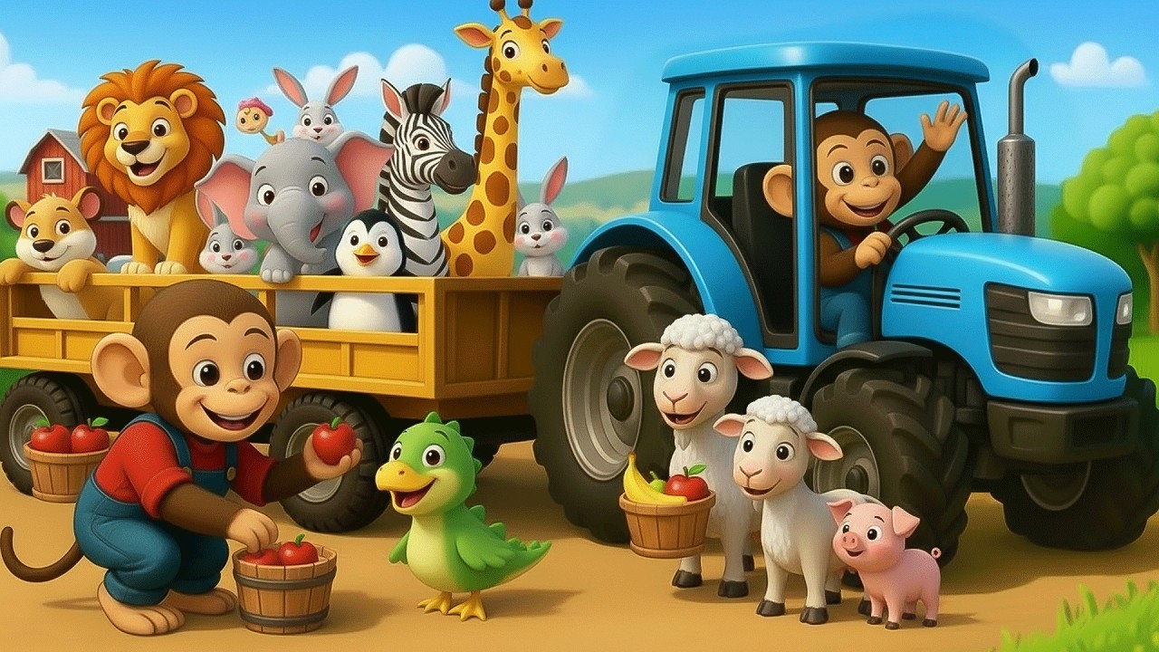 🚜🐵 Monkey Farmer Repairs Tractor and Harvests Radishes, Cabbages– Farm Life | Funny Monkey Kids!