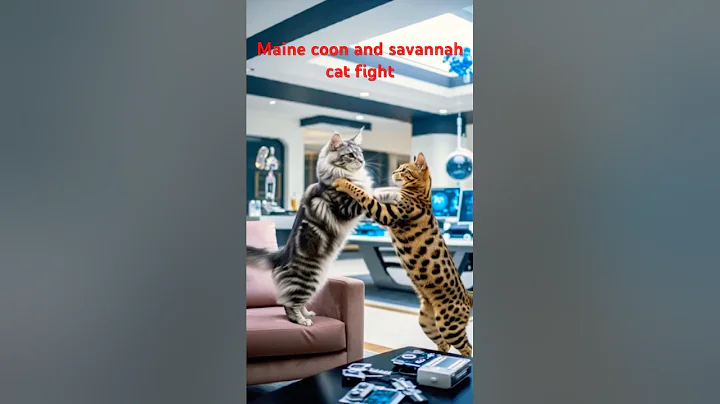 Video 11754001: cat fight maine coon, savannah cat fight