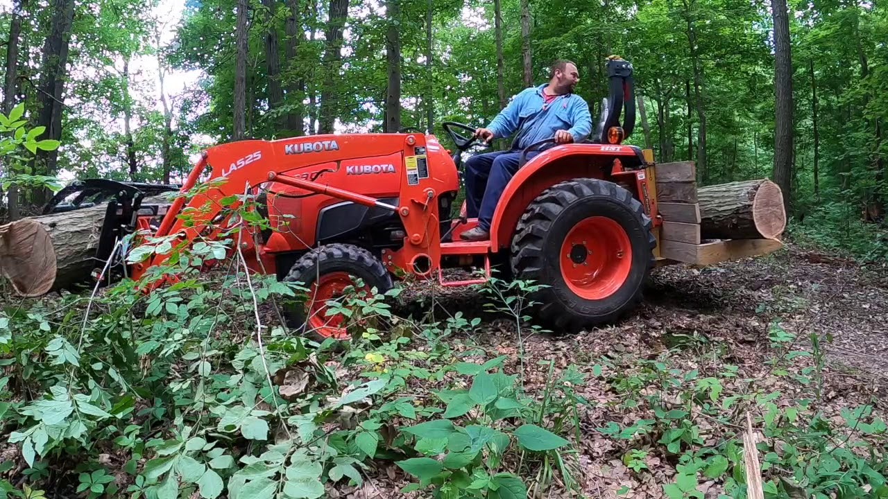 Kubota Tractor L3901Goes Logging Quick Hitch Grapple Stihl Saw