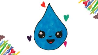 Sevimli Su Damlası Çizme ve Boyama💧😍 Cute Water Drop Drawing and Coloring💦🥰