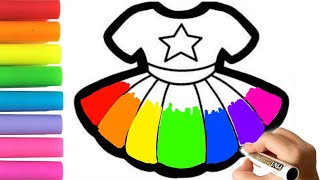 how to draw and color rainbow Disney princess Dress / dress drawing, Painting and Coloring for Kids