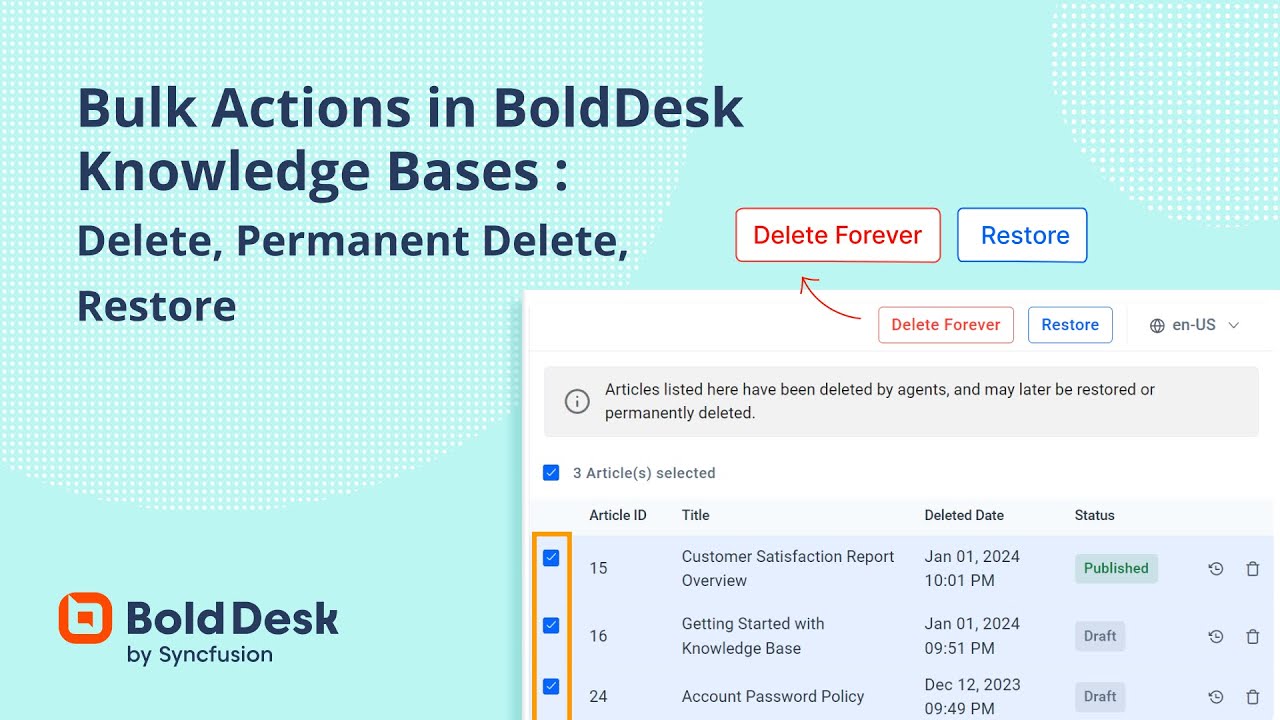Bulk Actions in BoldDesk Knowledge Bases: Delete, Permanent Delete ...