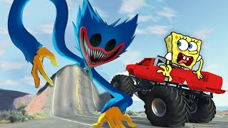 Epic Escape From HUGGY WUGGY | Car VS NEW POPPY PLAYTIME |  Spongebob BeamNG Drive
