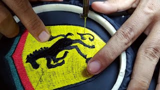 Cara membuat logo kuda Ferarri dengan mesin bordir manual