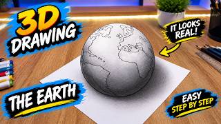 👉How to Draw Planet Earth in 3D with Realistic Shadows 🌍 Step by Step✅