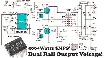 IR2153 Switch Mode Power Supply For Power Amp, 500W, +-50Volts Dual Rail Output