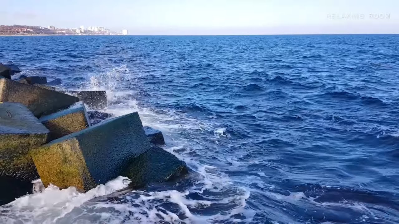 Звуки ветра и волн зимнего Чёрного моря в солнечную погоду для отдыха и релаксации