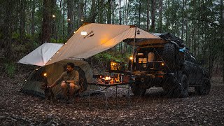 SOLO Tent Camping in HEAVY RAIN [ Relaxing Weekend, Cosy Tarp Shelter, Nature ASMR ]