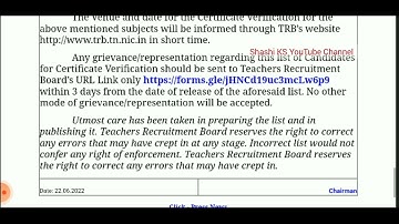 TN TRB releases Mark list and CV list for Information Technology and Textile Technology