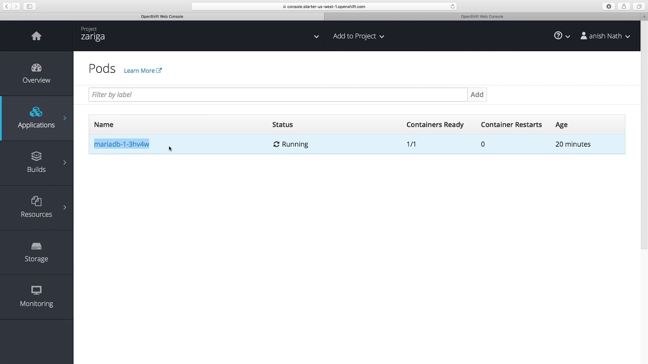 Openshift console. Openshift console