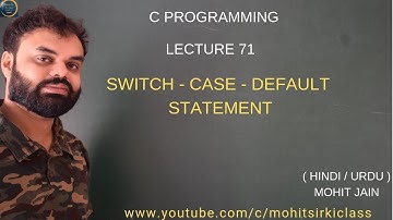 C PROGRAMMING LECTURE 71 (HINDI/URDU) SWITCH CASE DEFAULT STATEMENT BY  MOHIT JAIN