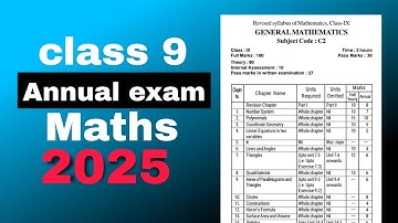 New Class 9 annual exam syllabus 2025 general Maths Seba board Assam