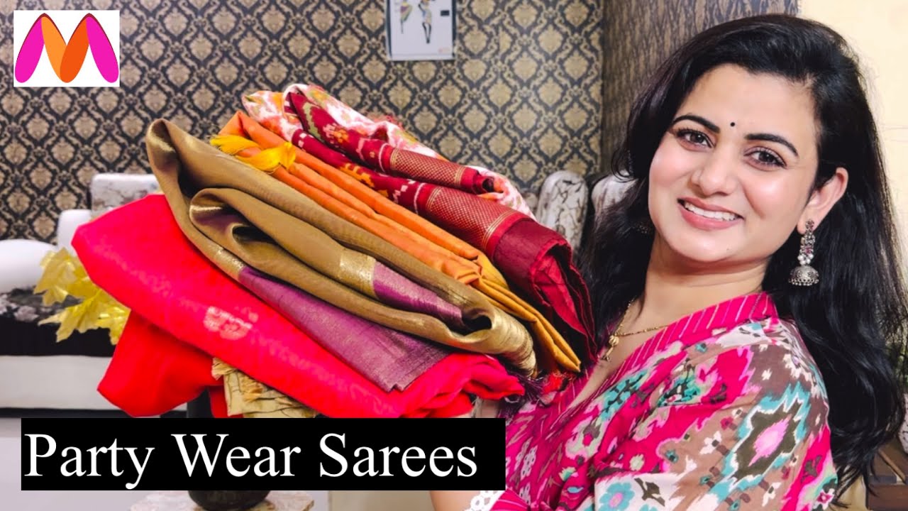 Party Wear Myntra Saree Haul, Banarasi Saree, Chiffon Saree, Silk Saree, Shikha Tyagi
