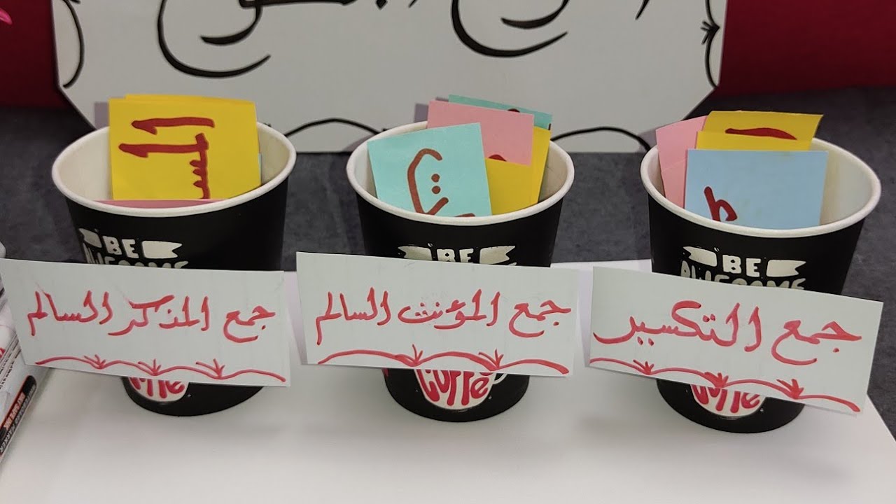 استراتيجية الكؤوس الثلاثة والبطاقات الملونة مع التطبيق على أنواع الجموع اللغة العربيةلكل المراحل