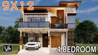 HOUSE DESIGN PHILIPPINES 2 STOREY HIGH CEILING - 4 BEDROOM 9X12 METERS