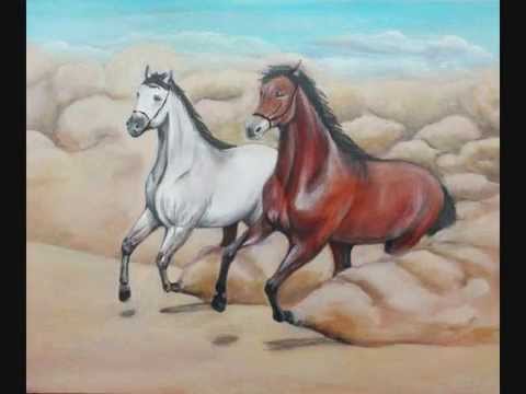 رسم خيول عربية- أكريليك_Arabian horses- Acrylic painting