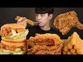 맘스터치 싸이버거 후라이드통다리 치즈스틱 먹방(feat. 치즈소스🧀) HAMBURGER & FRIED CHICKEN & CHEESE STICK ASMR MUKBANG