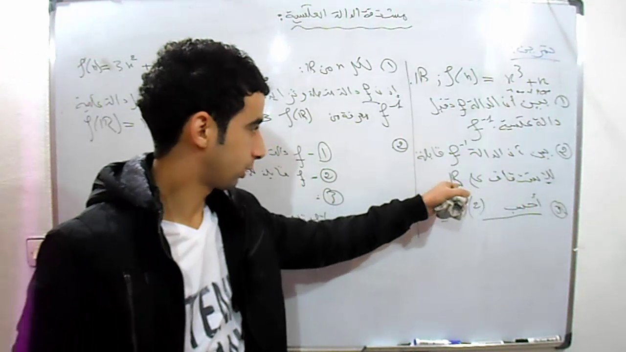 مشتقة الدالة العكسية في نقطة وعلى مجال (تمرين)