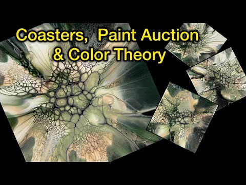 Gorgeous Green Coasters, Paint Auction and Color Theory! Fluid Art #acrylicpainting #coasters