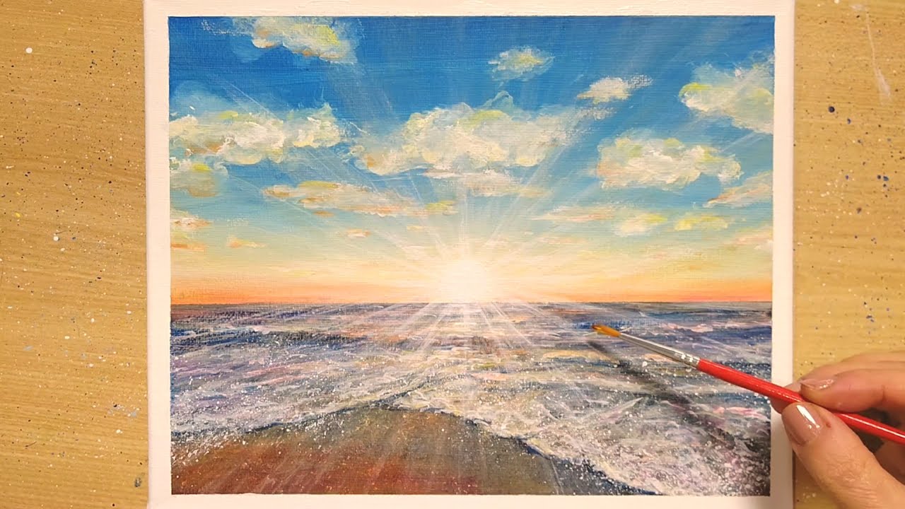 How to draw [First Sunrise] with acrylic paint/Simple acrylic