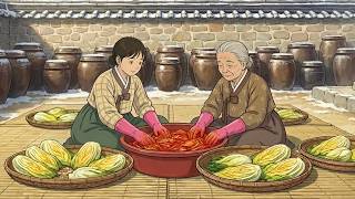 Making Cabbage Kimchi 🥬🌶️ Cooking A Traditional Korean Meal With My Mother ❤️ Ghibli-Style Video
