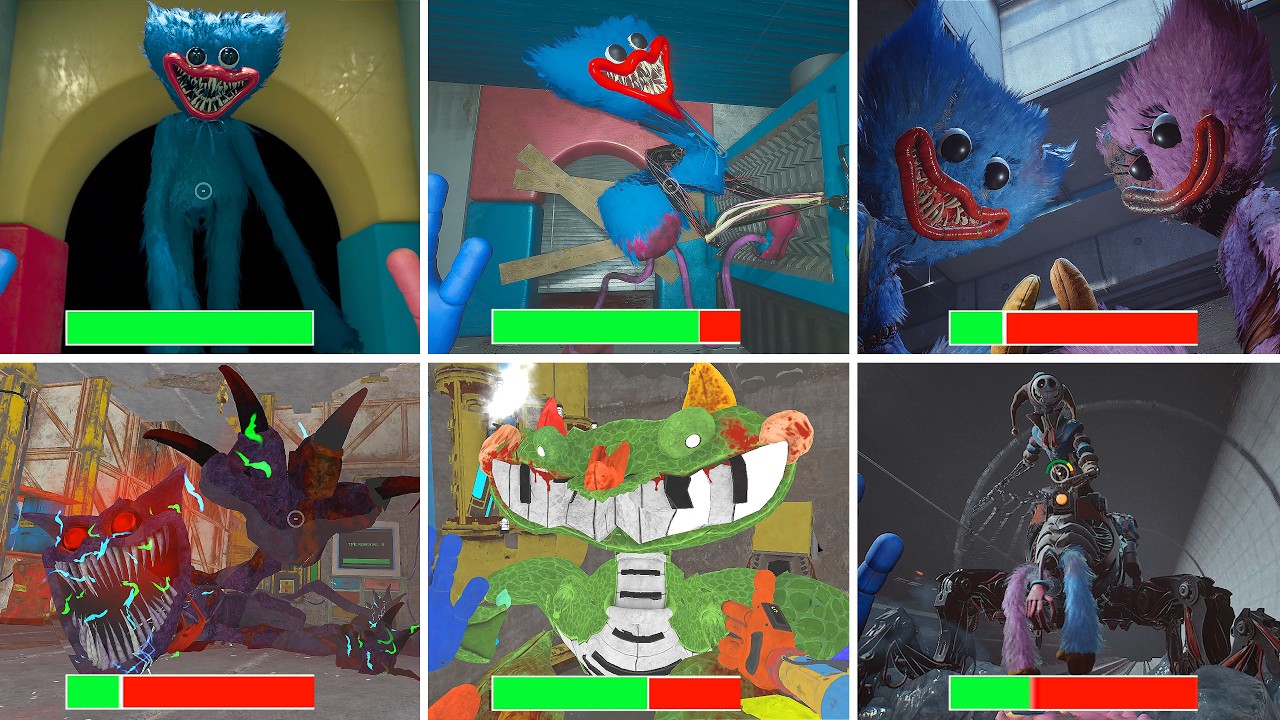 Poppy Playtime Chapter 1-5 - All CHASE + ENDINGS in Bright Mode With Healthbars #10