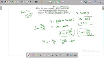An alternating voltage e = 200√2 sin (100t) volt is connected to 1μF capacitor through
