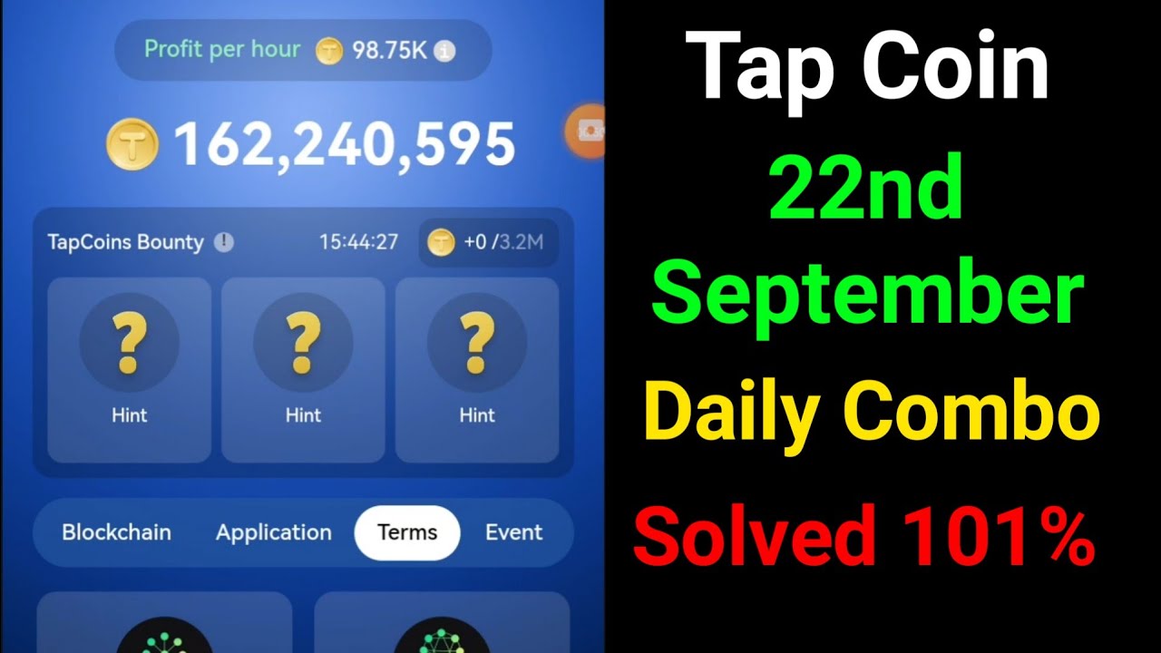 Tap Coin Daily Bounty 22 September| 22 September tap coin daily bounty | Tap Coin Daily Bounty Today